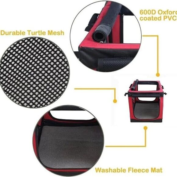 Captain Pet Soft Crate Black & Red Steel Frame Foldable Travel Pet House SU21 - Picture 3 of 7